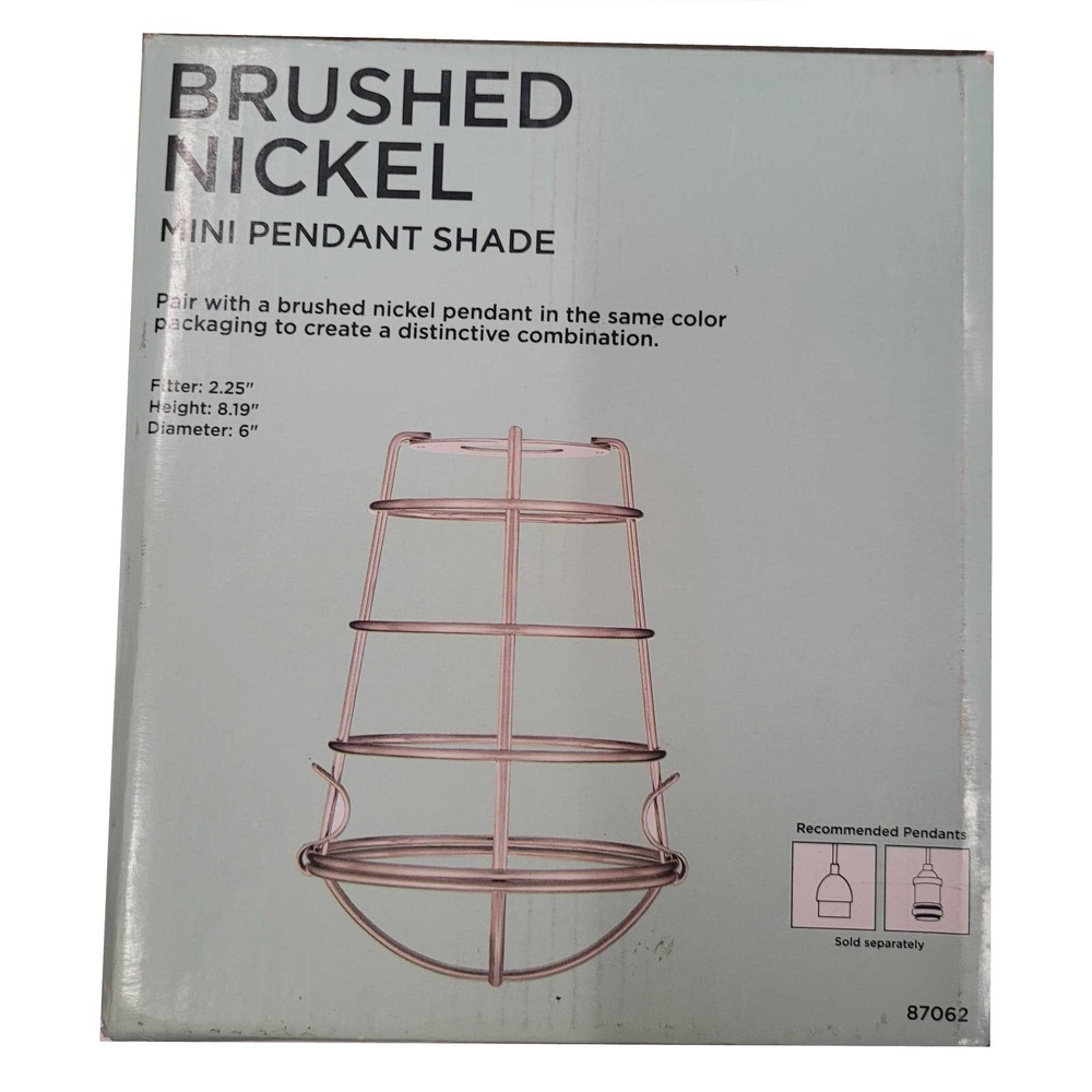 Brushed Nickel Pendant Cage Shade- 2.25" Fitter, 6"D,  8.19"H + Free Shipping